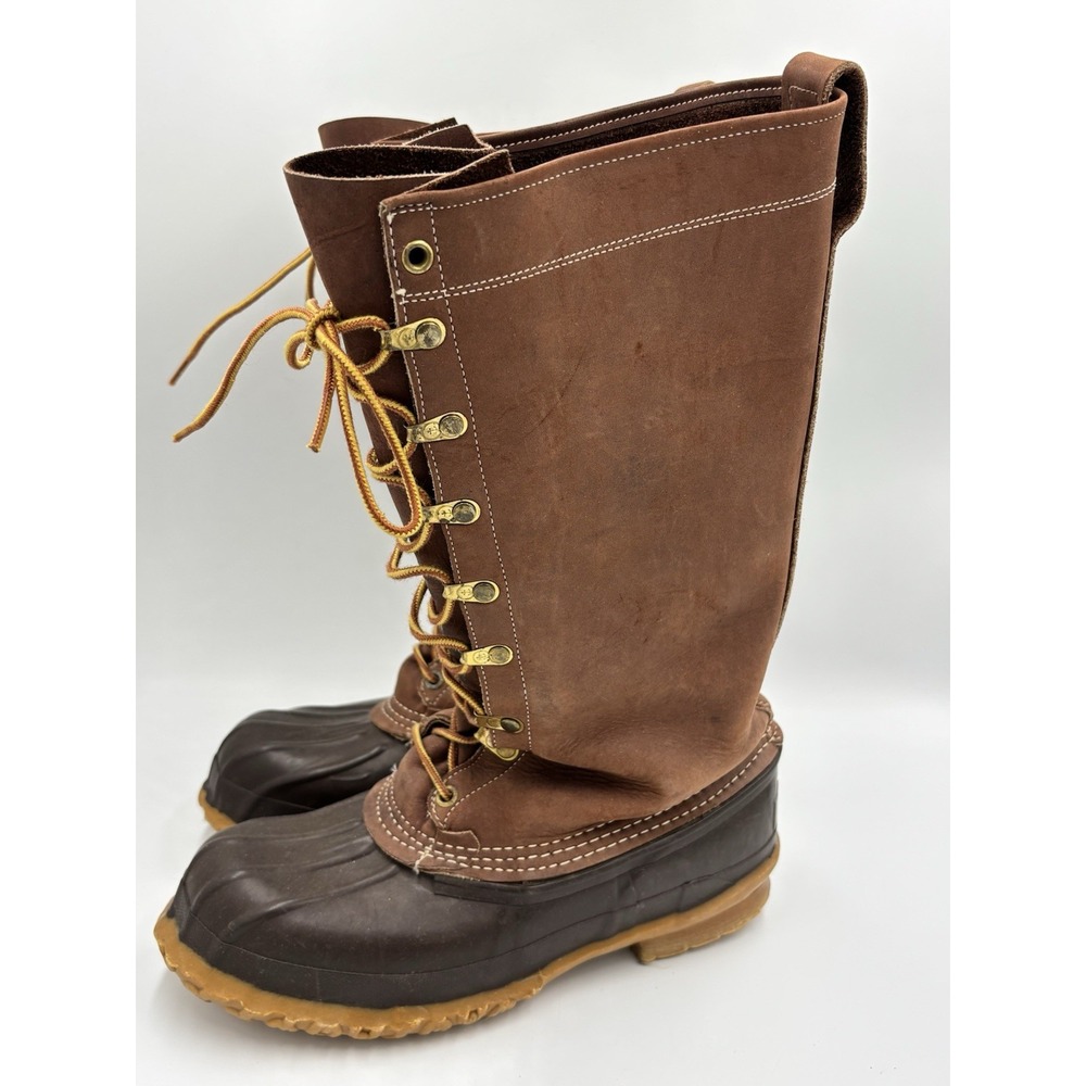 RARE VTG LL Bean Hunting Duck Boots 14 Eye Brown Leather 14'' Tall USA Womens 6